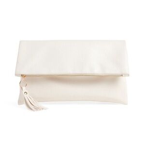 Rachel Miriam Elegant Cream Clutch Bag with Tassel and Zipper Closure
